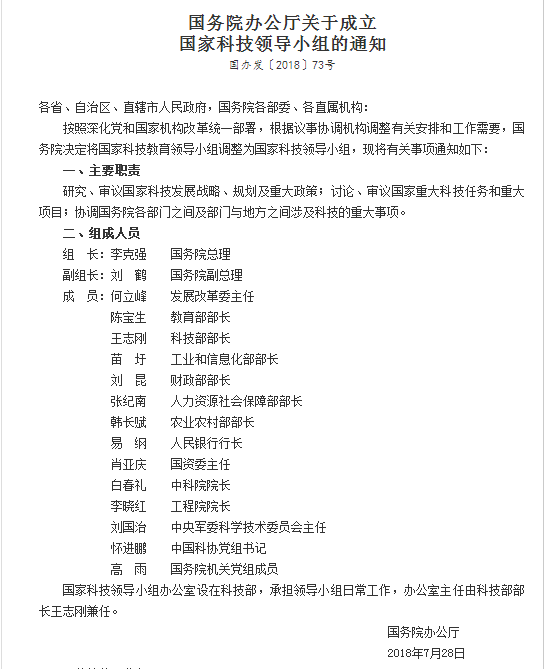  國(guó)務(wù)院辦公廳關(guān)于成立  國(guó)家科技領(lǐng)導(dǎo)小組的通知@chinaadec.com